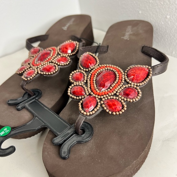 Women Shoes BLING Wedge Sandals Brown Red Summer West Loop Medium 7/8 New - Picture 4 of 7